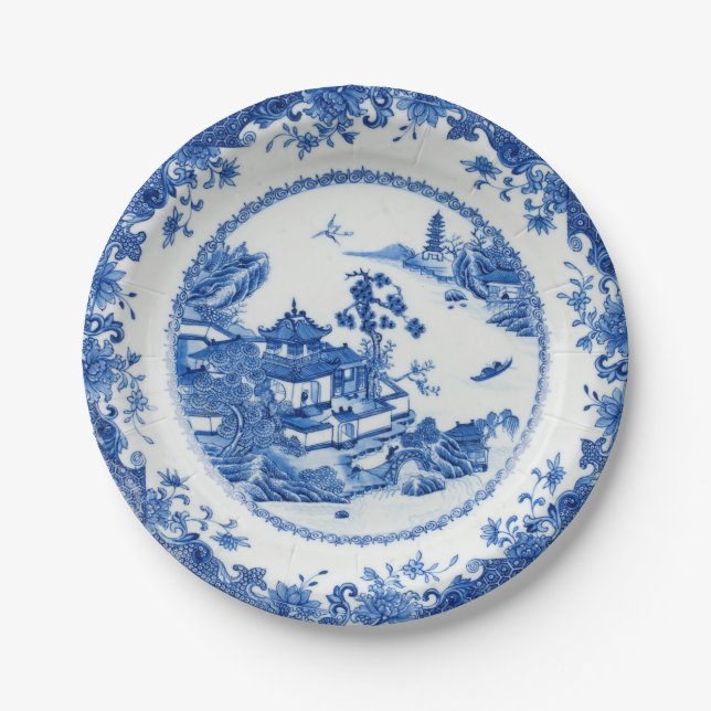 Plato De Papel Chinoiserie chinoiserie flautista azul (Anverso)