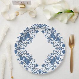 Plato De Papel Chinoiserie de porcelana azul y blanca moderna y t
