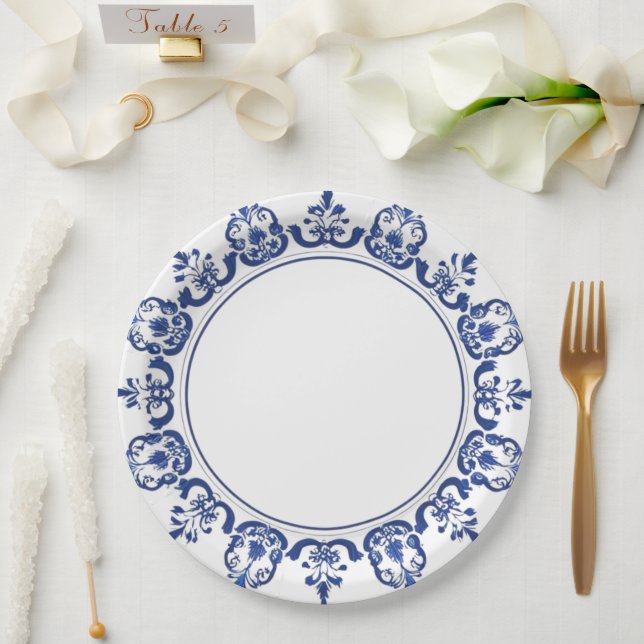 Plato De Papel Chinoiserie de porcelana azul y blanca moderno y t (Boda)