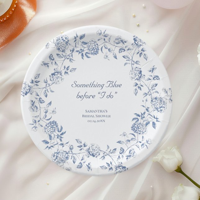 Plato De Papel Chinoiserie Floral Algo Blue Bridal Shower (Subido por el creador)