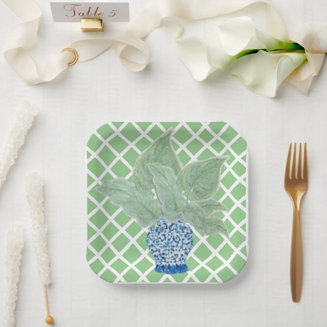 Plato De Papel Chinoiserie Ginger Jar Jars Tropical Leaves (Boda)