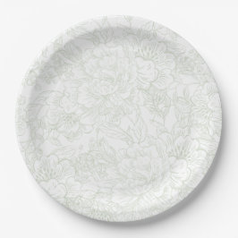 Plato De Papel Chinoiserie Green Sage Peony Boda