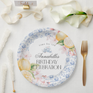 Plato De Papel Chinoiserie Lemon Tea Fiesta Cumpleaños Mesa Decor