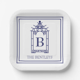 Plato De Papel Chinoiserie Monogramed Pagoda Fiesta Plates