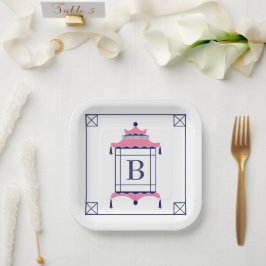 Plato De Papel Chinoiserie Monogramed Pagoda Fiesta Plates