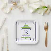 Chinoiserie Monogramed Pagoda Fiesta Plates