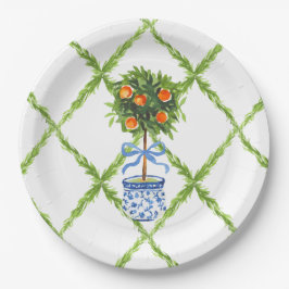 Plato De Papel Chinoiserie Naranja Citrus Topiary, Grandmillenium