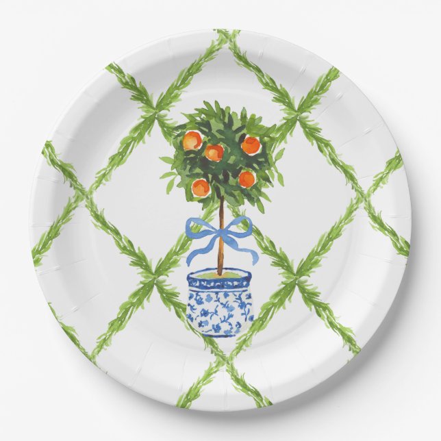 Plato De Papel Chinoiserie Naranja Citrus Topiary, Grandmillenium (Anverso)