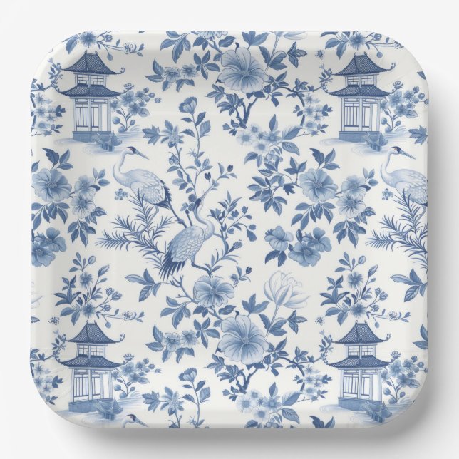 Plato De Papel Chinoiserie Pagoda Crane (Anverso)