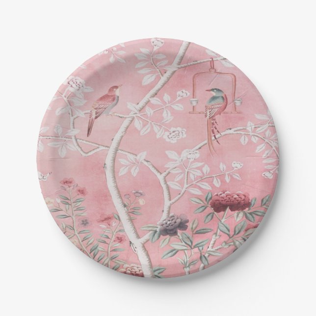 Plato De Papel Chinoiserie rosa (Anverso)