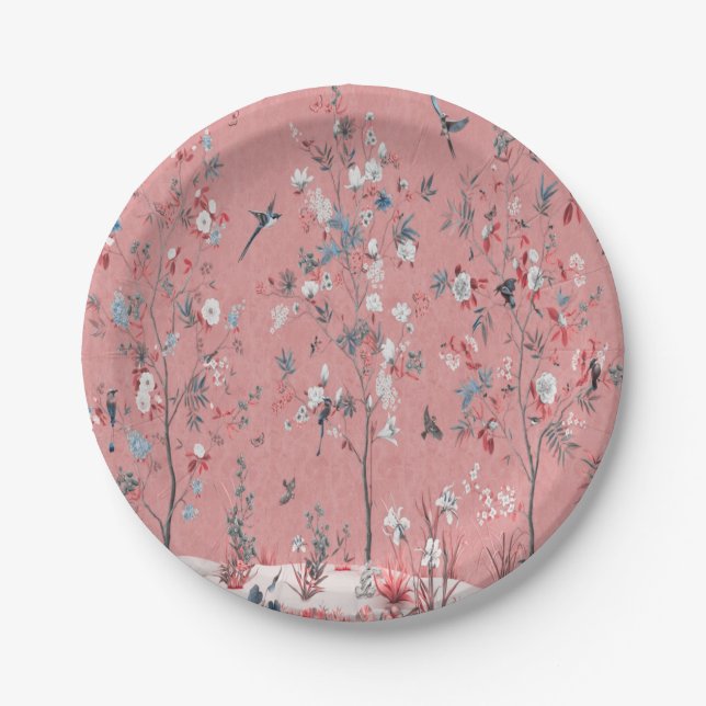 Plato De Papel Chinoiserie rosa (Anverso)