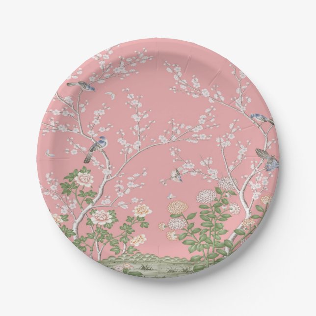 Plato De Papel Chinoiserie rosa (Anverso)