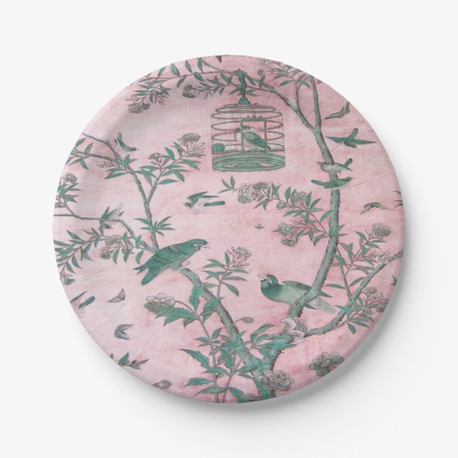 Plato De Papel Chinoiserie rosa (Anverso)