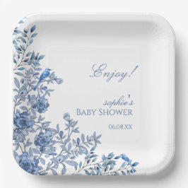 Plato De Papel Chinoiserie Toile Blue Floral Baby Shower