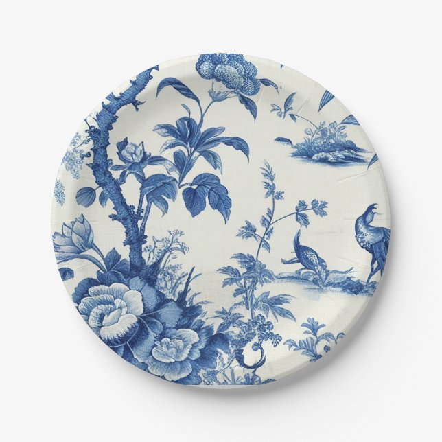 Plato De Papel Chinoiseries azules y blancas (Anverso)
