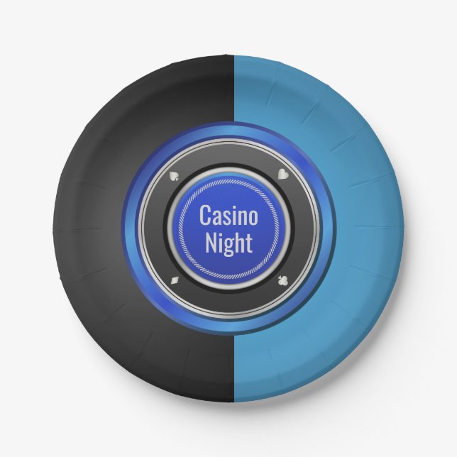 Plato De Papel Chip de Casino Night Black and Blue Poker (Anverso)
