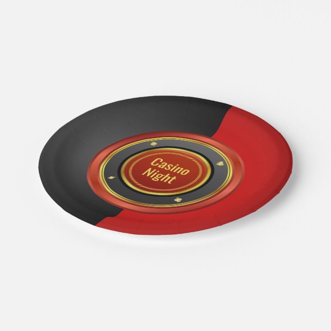 Plato De Papel Chip de Casino Night Red and Black Poker (Angular)