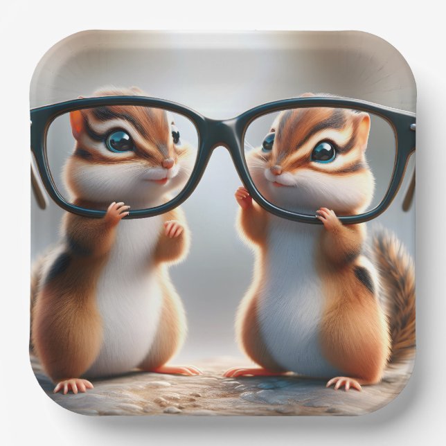 Plato De Papel Chipmunks con anteojos negros (Anverso)