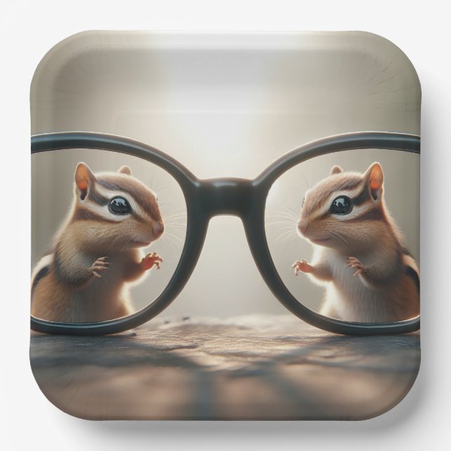 Plato De Papel Chipmunks Peeando con grandes anteojos negros (Anverso)