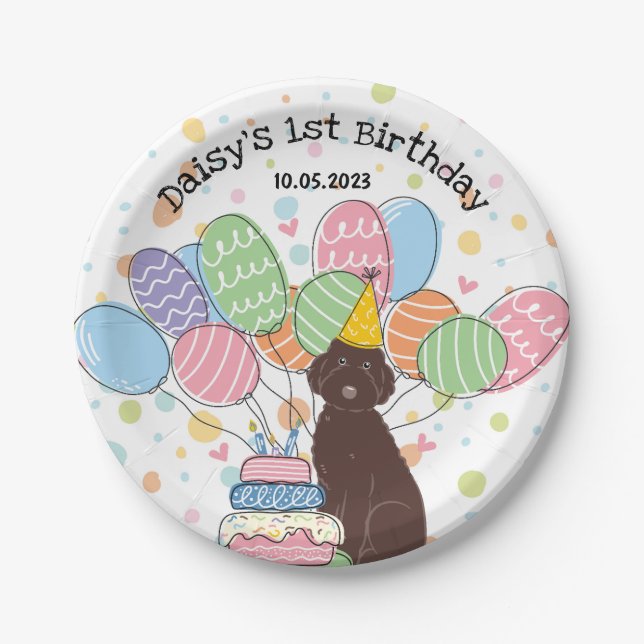 Plato De Papel Chocolate Aussiedoodle Placas de papel de cumpleañ (Anverso)