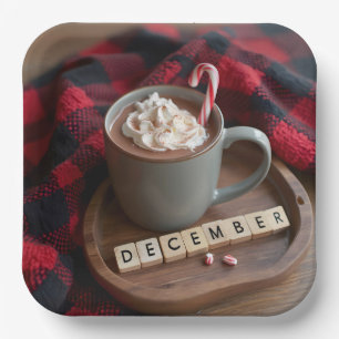 Plato De Papel Chocolate Caliente de Diciembre