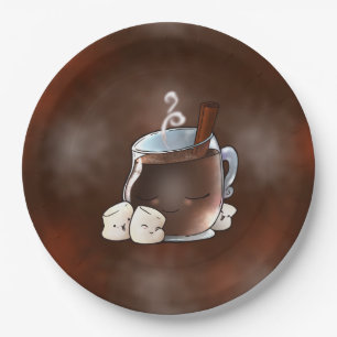 Plato De Papel Chocolate caliente kawaii y malvaviscos