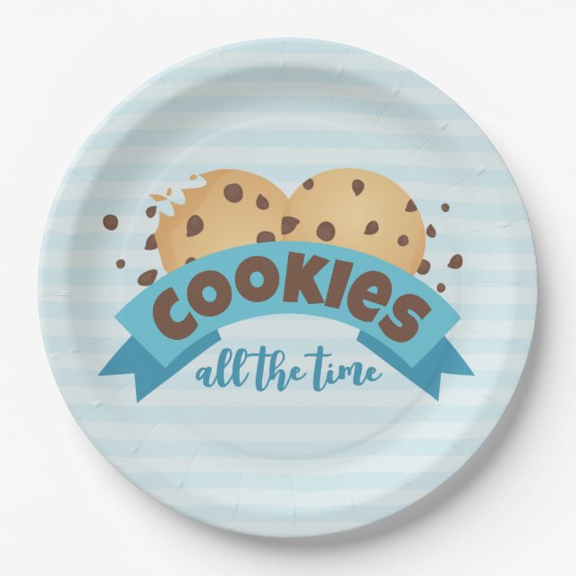 Plato De Papel Chocolate Chip Cookies Bandas Azules Placas de pap (Anverso)