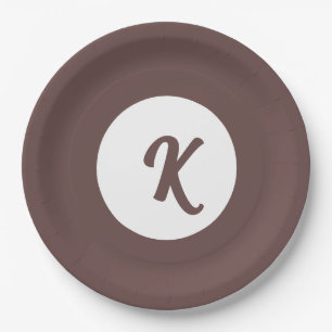 Plato De Papel Chocolate con ciruela y blanco con monograma