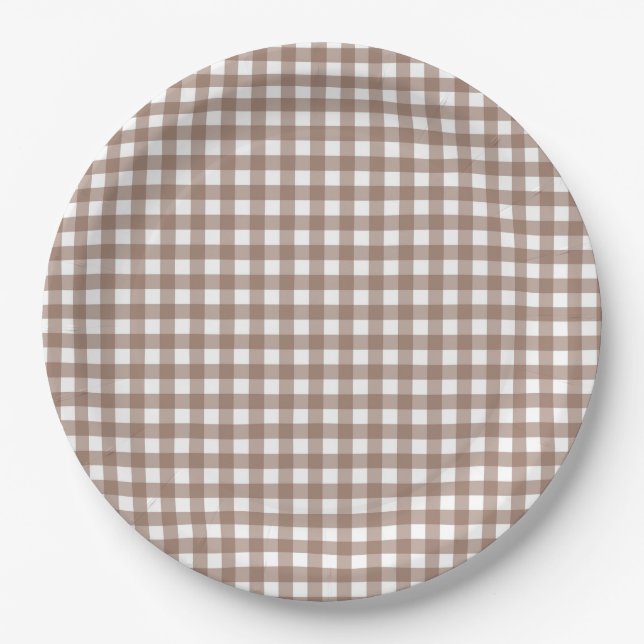 Plato De Papel Chocolate Faye y Lauren Fall Brown Gingham (Anverso)