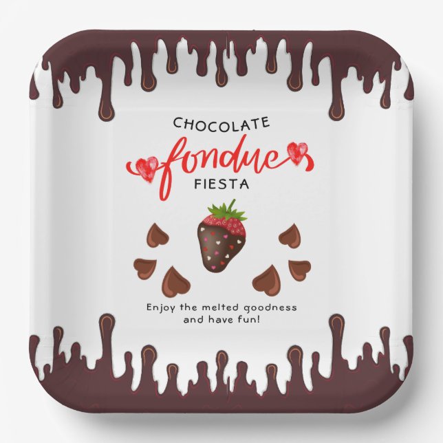 Plato De Papel Chocolate Fondue Fiesta Strawberry Hearts Cumpleañ (Anverso)