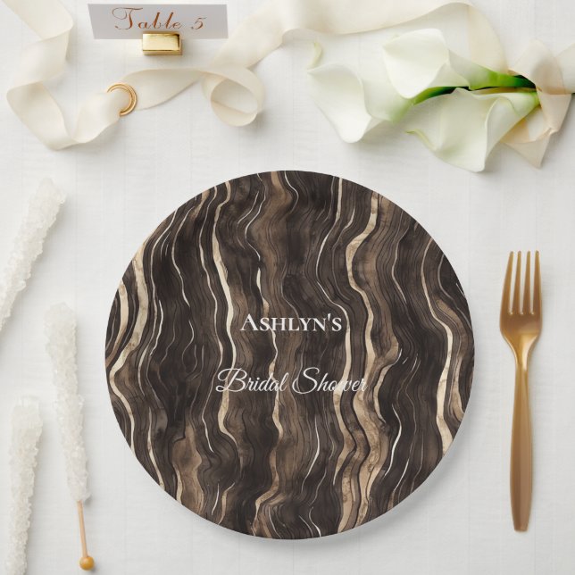 Plato De Papel Chocolate Gold Swirls Floral Bridal Shower (Boda)