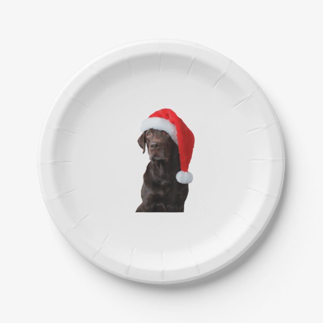 Plato De Papel Chocolate Lab Retrato de perro Santa Hat Cute Chri (Anverso)