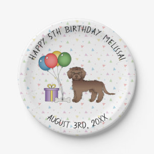 Plato De Papel Chocolate Mini Goldendoodle Cartoon Dog Cumpleaños