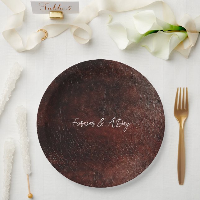 Plato De Papel Chocolate oscuro Brown Faux Leather (Boda)