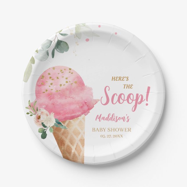 Plato De Papel Chocolate Rosa Baby Shower  (Anverso)