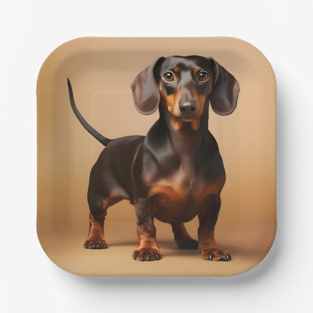 Plato De Papel Chocolate y perro de Tan Dachshund (Anverso)