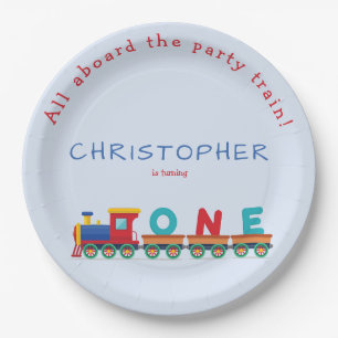 Plato De Papel Choo Choo Train Boys Fiesta Azul de primer cumplea