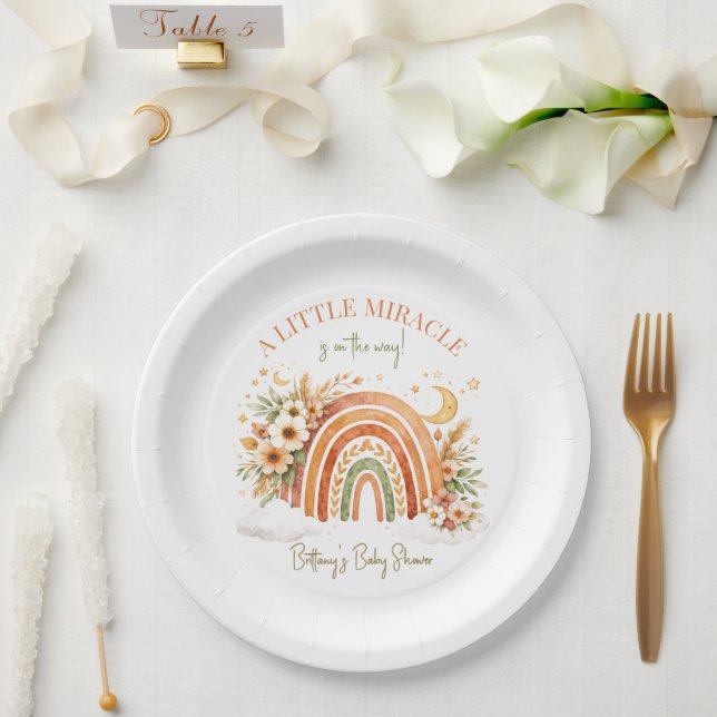 Plato De Papel Chorreada Boho Arcoíris Baby Shower  (Boda)