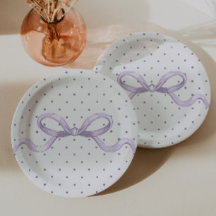 Plato De Papel Chorreada de Bebé Vintage de Lunares Purpura