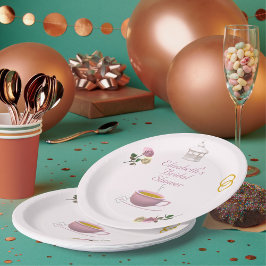 Plato De Papel Chorreada de Novia del Jardín Rosa Té-Party