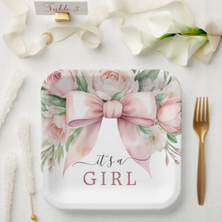 Plato De Papel Chorreada Floral Rosa Suave Cumpleaños del Bebe