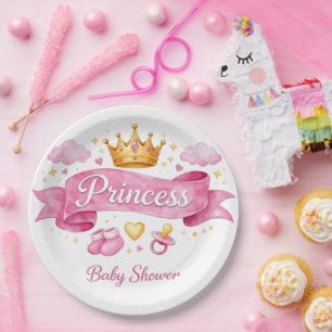 Plato De Papel Chorreado de agua Princesa Niña Rosa Baby Shower