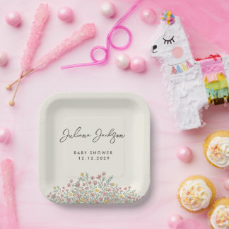 Plato De Papel Chorreado de flores silvestres para baby shower