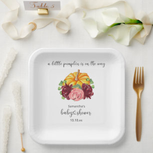 Plato De Papel Chorreado de naranja de calabaza baby shower