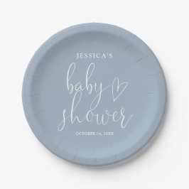 Plato De Papel Chorreo de bebé en polvo azul elegante con letra