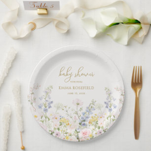 Plato De Papel Chorreo de Bebé Jardín Pastel Baby Shower