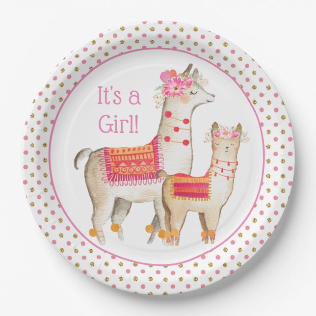Plato De Papel Chorreo de Bebé Niña Llama Mama (Anverso)