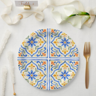 Plato De Papel Chorreo de novia mediterráneo italiano acuarela