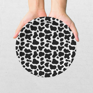 Plato De Papel Chorreo de Vaca Negro y Blanco Baby Shower
