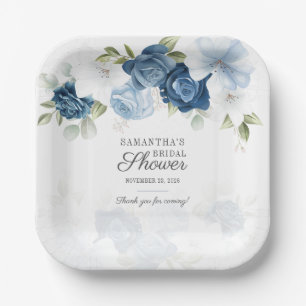 Plato De Papel Chorreo Floral Acuarela Azul Blanco Despedida de S